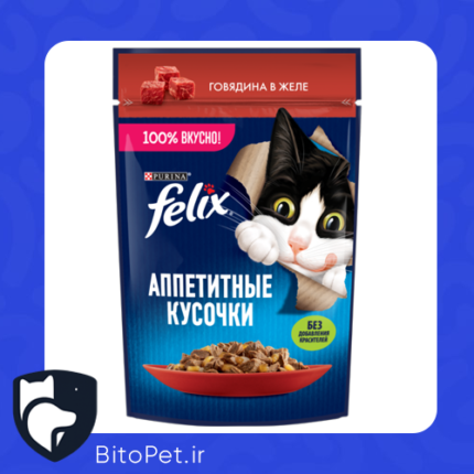 پوچ گربه فلیکس 85 gr گوشت گاو-بیت و پت